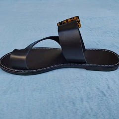 Women's Flat Slide Shoes Toe Loop Buckle Strap Slip On Shoes