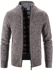 Men's Warm Stand Collar Fleece Jacket - Zip Up Knitted Cardigan