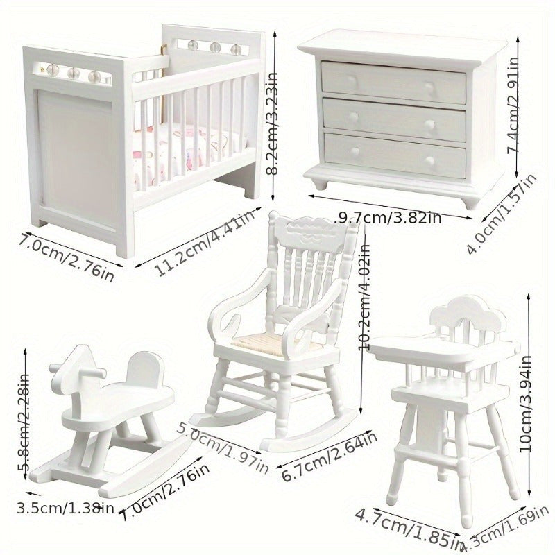 1:12 Scale Furniture Set Wooden Bed Rocking Horse Chair Cabinet Ideal Gift