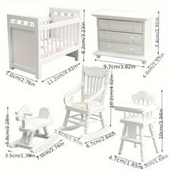 1:12 Scale Furniture Set Wooden Bed Rocking Horse Chair Cabinet Ideal Gift