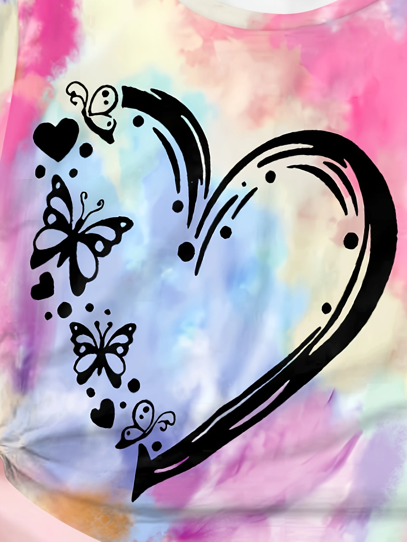 Tie Dye Heart Graphic Short Sleeve T-Shirt for Girls Summer Sports