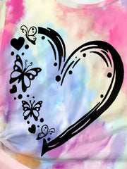 Tie Dye Heart Graphic Short Sleeve T-Shirt for Girls Summer Sports