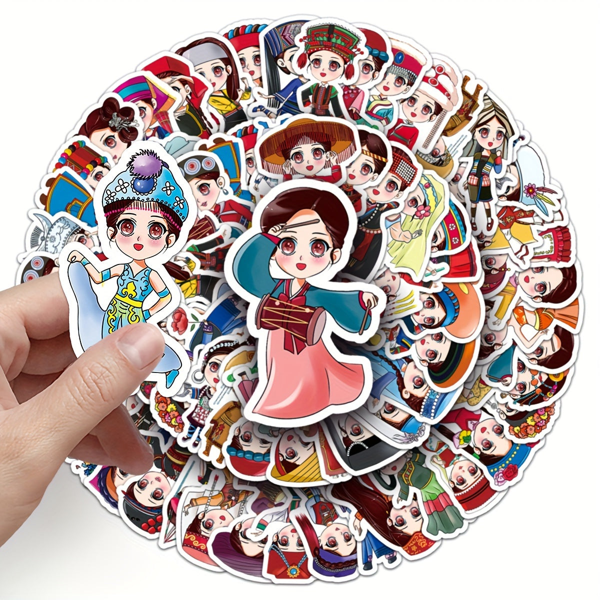 56pcs Ethnic Cartoon Luggage Stickers Waterproof Decoration