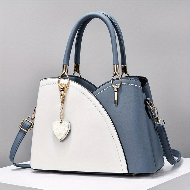 Colorblock Tote Bag Faux Leather Top Handles Women's Shoulder Bag