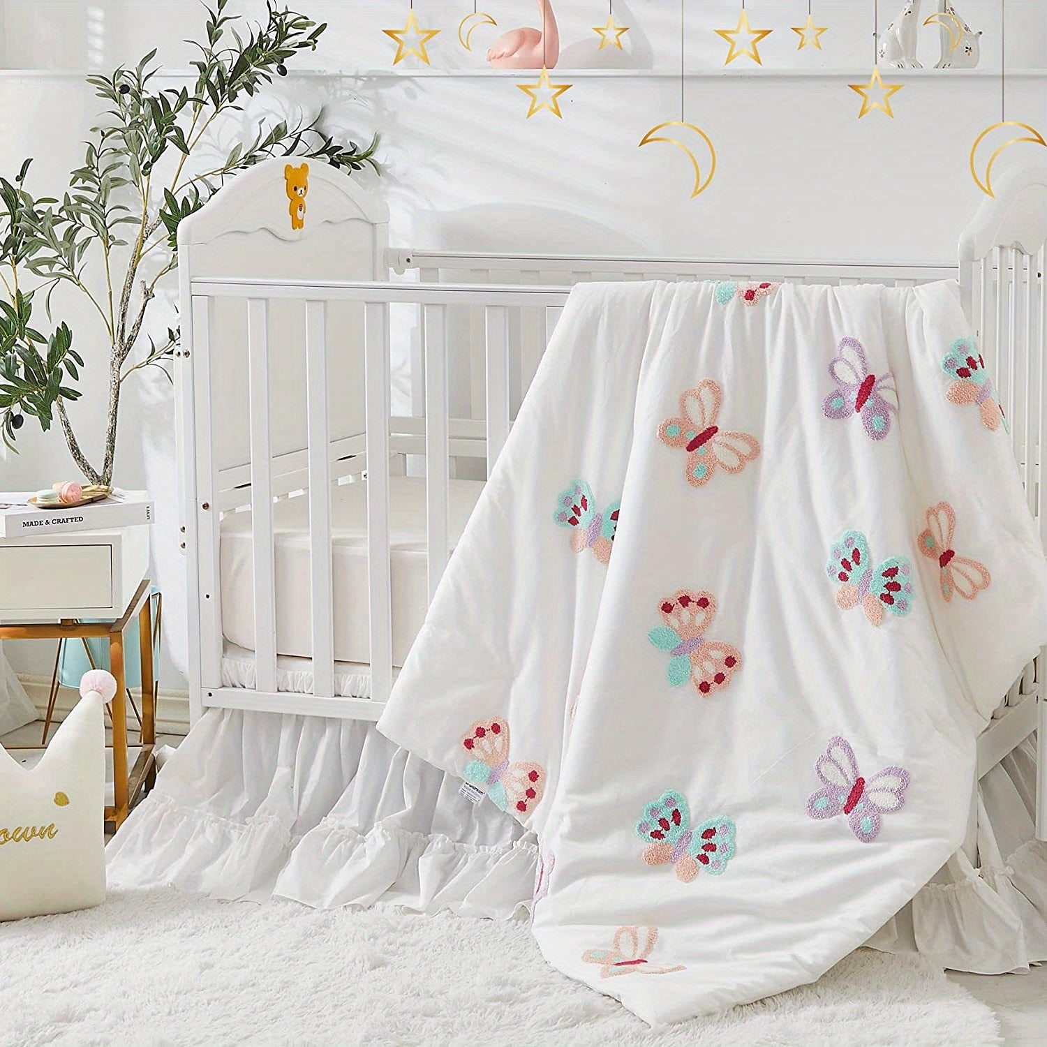 Girls Crib Bedding Set Butterfly Towel Embroidery Quilt Set