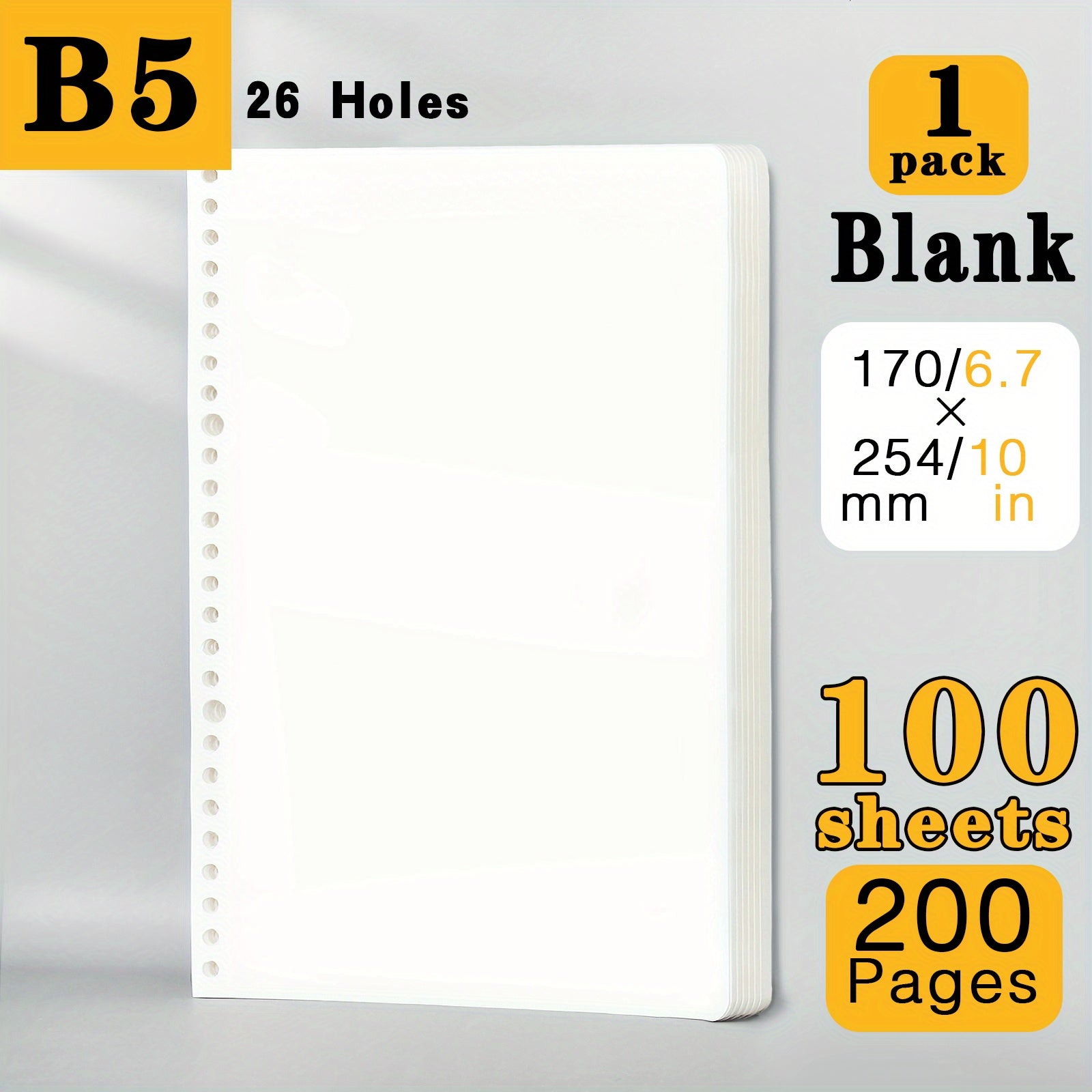 DIY Loose leaf Paper Refill Blank for Notebooks, 200 Pages, A5 B5 Size