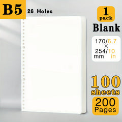 DIY Loose leaf Paper Refill Blank for Notebooks, 200 Pages, A5 B5 Size