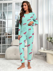Letter Print Pajama Set Long Sleeve Top & Pants Women's Sleepwear