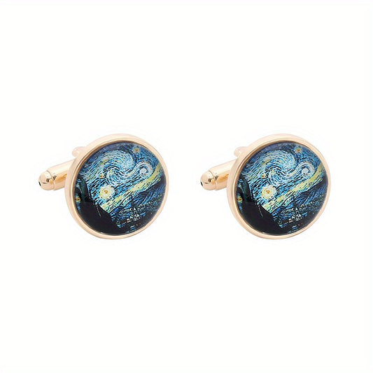 2pcs Starry Night Gemstone Men's Cufflinks Retro Metal Cufflinks