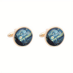 2pcs Starry Night Gemstone Men's Cufflinks Retro Metal Cufflinks