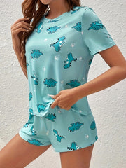 Dino Print Pajama Set Short Sleeve Top & Shorts