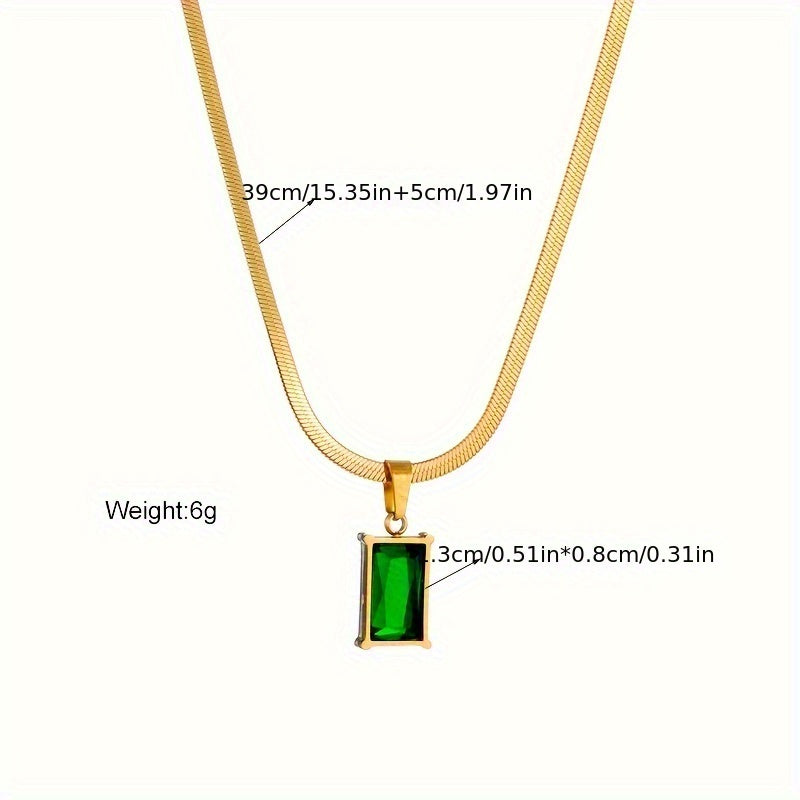Green Crystal Zircon Necklace Stainless Steel