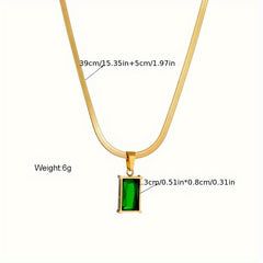 Green Crystal Zircon Necklace Stainless Steel
