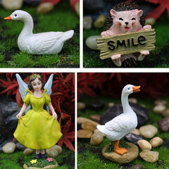 6pcs Flower Fairy Dolls & Baby Ducks Figurines for Fairy Garden Decor