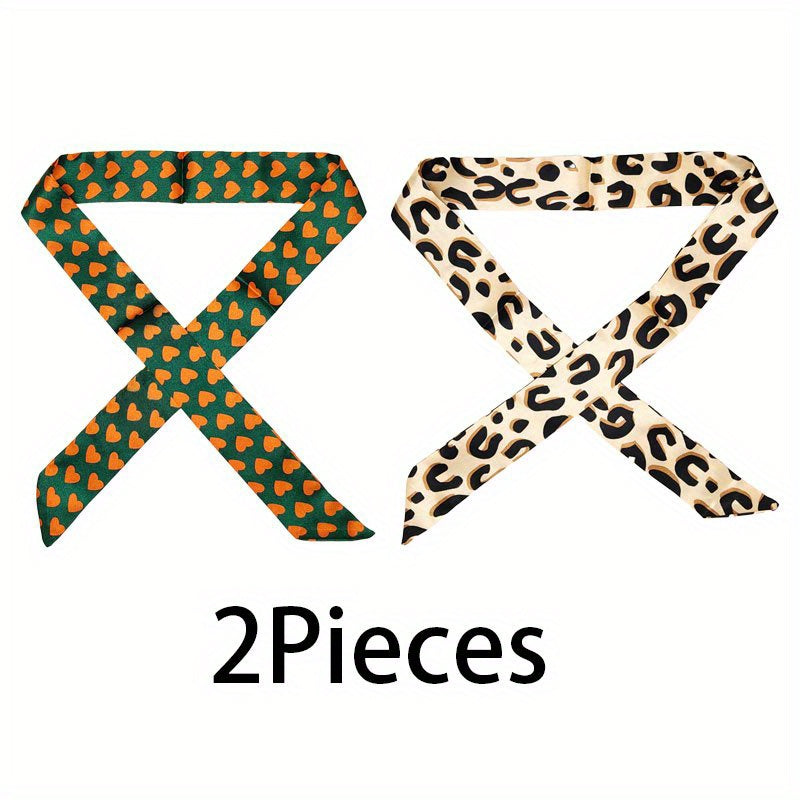 2pcs Paisley Print Twilly Scarf Vintage Ribbon Neckerchief
