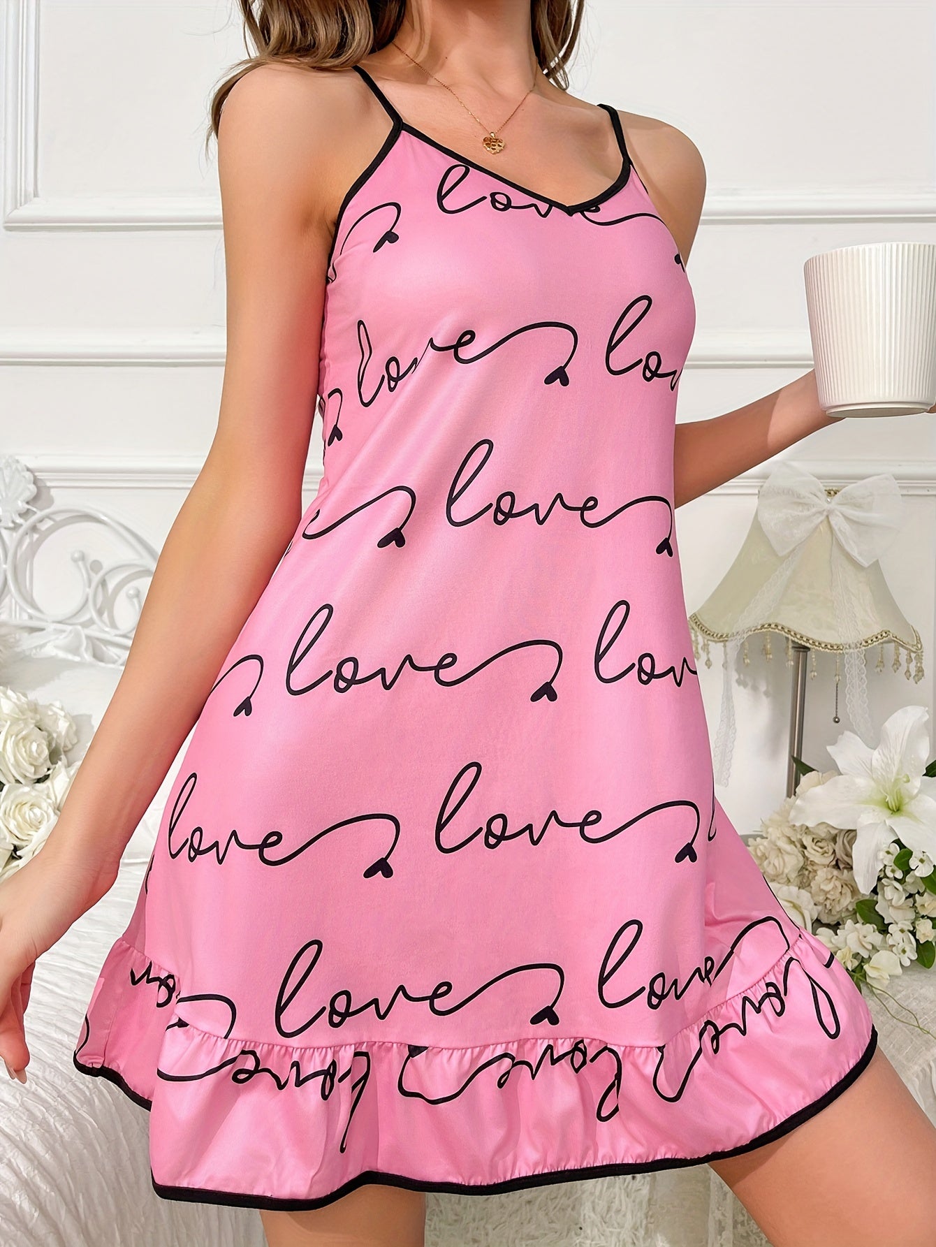 V Neck Ruffle Slip Nightdress Women's Sleepwear