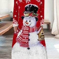 Women's Plus Snowman & Snowflake Print Christmas Dress