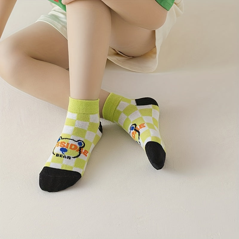 5 Pairs Boys Kids Cartoon Bear Ankle Socks Summer Spring Thin Mid Tube Socks