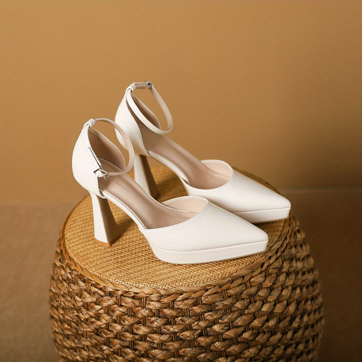 Solid Block Heels Point Toe Dress Pumps with Buckle Strap