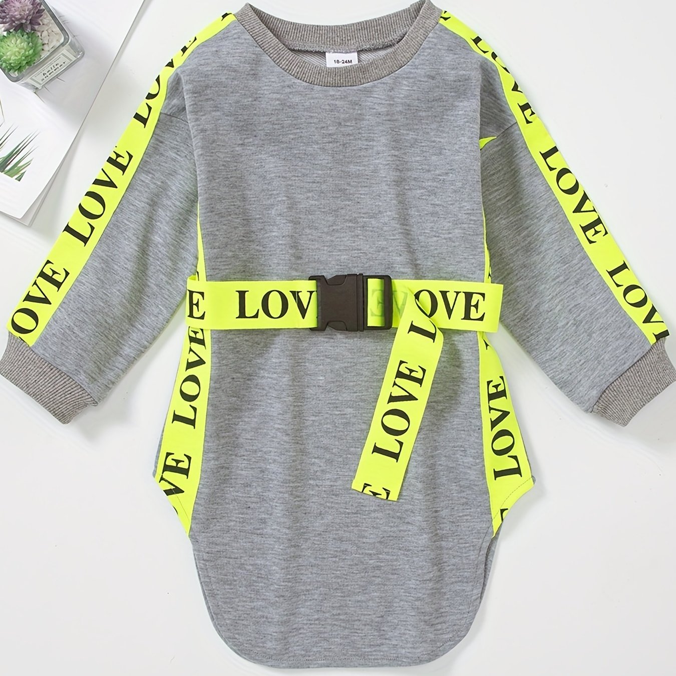 Girls' Side Taping Crew Neck Buckle Belt Dress For Party Going Out