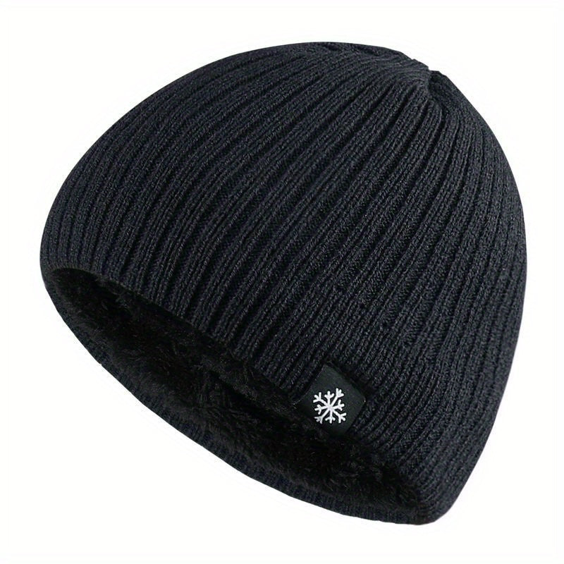 Snowflake Label Patch Knitted Beanie Unisex Warm Knit Hat