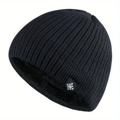 Snowflake Label Patch Knitted Beanie Unisex Warm Knit Hat