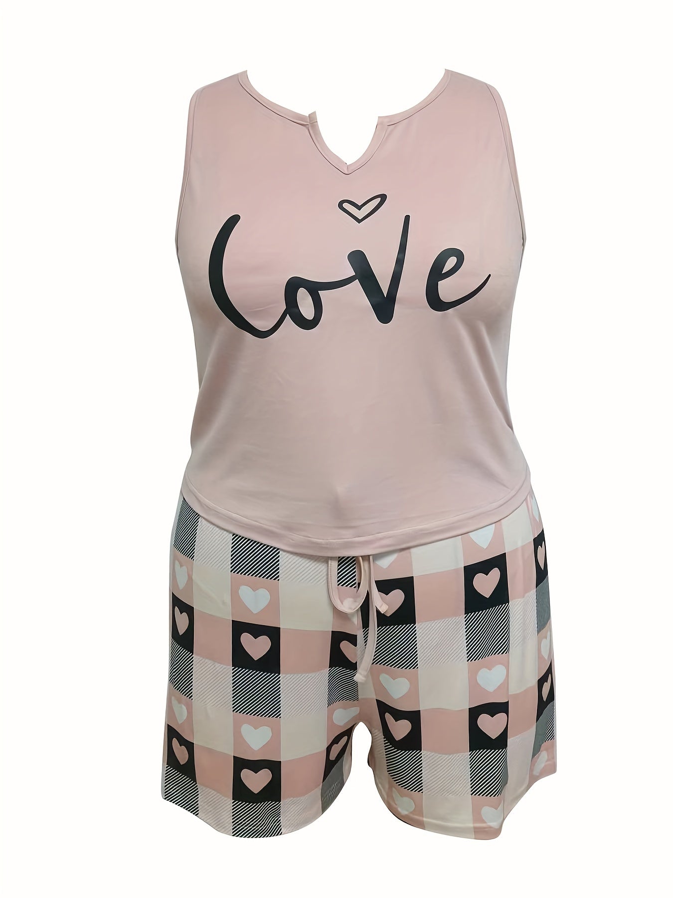 Heart Print Crop Tank & Shorts Pajama Set
