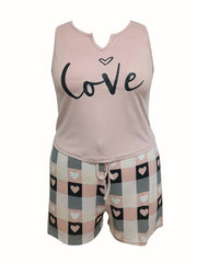 Heart Print Crop Tank & Shorts Pajama Set