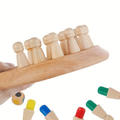 Wooden Family Memory Competition Game - Strategy Board with Colorful Pegs & Dice