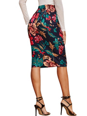 Floral Print High Waist Bodycon Skirt Women's Clothing