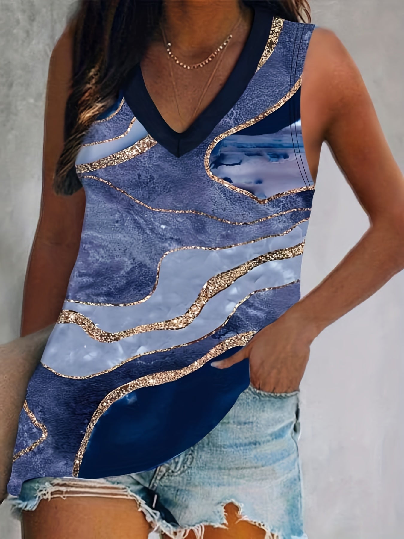 Marble Print V Neck Tank Top