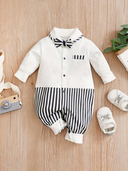 Newborn Infant Cotton Gentleman Romper Long Sleeve Bowtie Jumpsuit