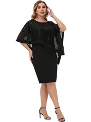 Sequin Cloak Sleeve Cocktail Party Formal Dress