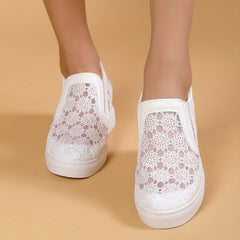 Women's Lace Wedge Heeled Loafers Mesh Slip On Shoes