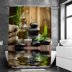 Waterproof Shower Curtain Stone Glass Bottle Bamboo 182x182 cm