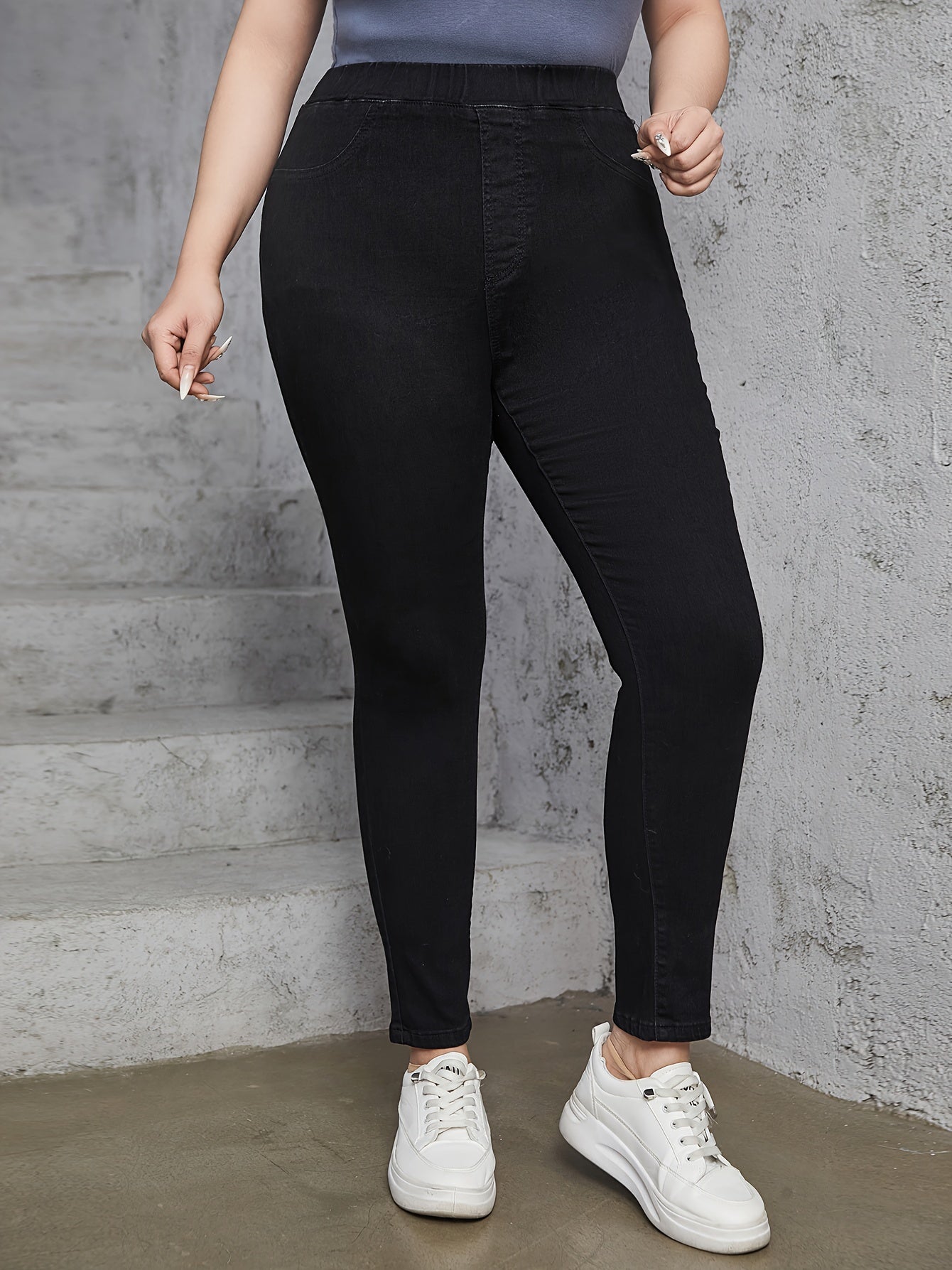Casual Jeans Women's Plus Solid Elastic Skinny Jeans