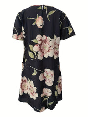 Dress Women's Plus Floral Print Short Sleeve Cut Out