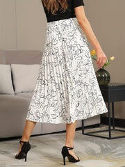 Floral Print Pleated Skirt Elastic Waist Skirt Spring & Summer