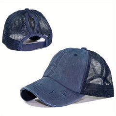 Ponytail Distressed Baseball Cap Vintage Dad Hat