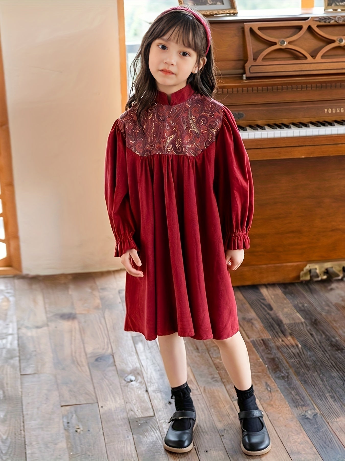 Cotton Flower Graphic Long Sleeve Dress Girls Kids Clothes
