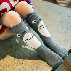 Girls Panda Striped Knee High Socks for Kids