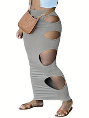 Sexy Skirt Women's Plus Solid Side Cut Out Elastic Bodycon Pencil Skir