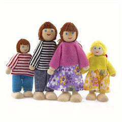 6pcs Wooden Dollhouse Family Figures People Accessories Pretend Play Gift Set