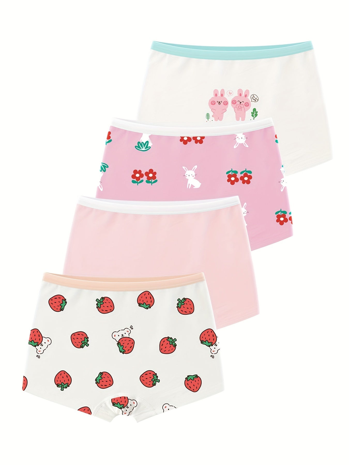 4 Pack Girls Boxer Briefs Kids Cotton Panties Soft Comfortable Flower Panties