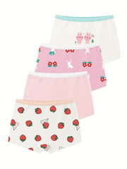 4 Pack Girls Boxer Briefs Kids Cotton Panties Soft Comfortable Flower Panties
