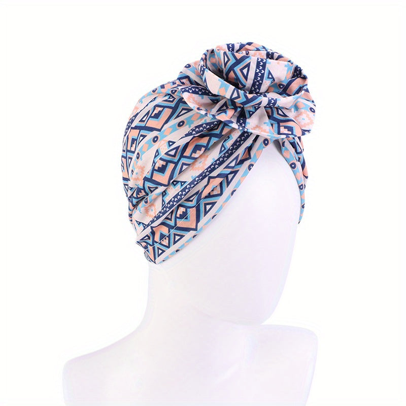 Boho Flower Decor Turban Cap Printed Bonnet Head Wrap Scarf Beanie