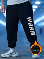 Men's Winter Fleece Sweatpants Loose Fit Alphabet Print Jogger Pants
