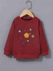 Cartoon Space Solar System Boys Sweatshirt Long Sleeve Crew Neck Tops