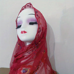 Flower Embroidery Mesh Head Scarf Lace Hijab Ramadan Turban