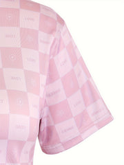 Checkered & Letter Print Pajamas Set